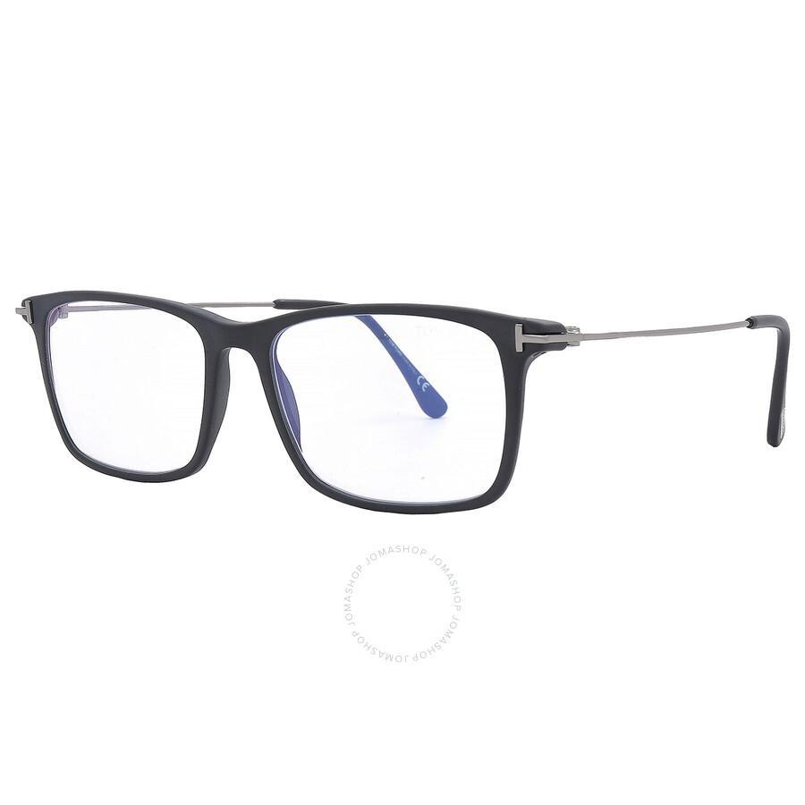 TOM FORD Blue Light Block Rectangular Men's Eyeglasses Ft5758-b 002 54 In Black / Blue / Dark Product Image