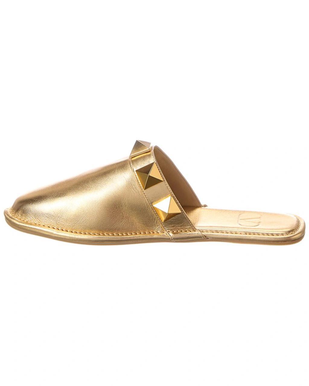 VALENTINO GARAVANI Roman Stud Leather Slipper In Gold Product Image