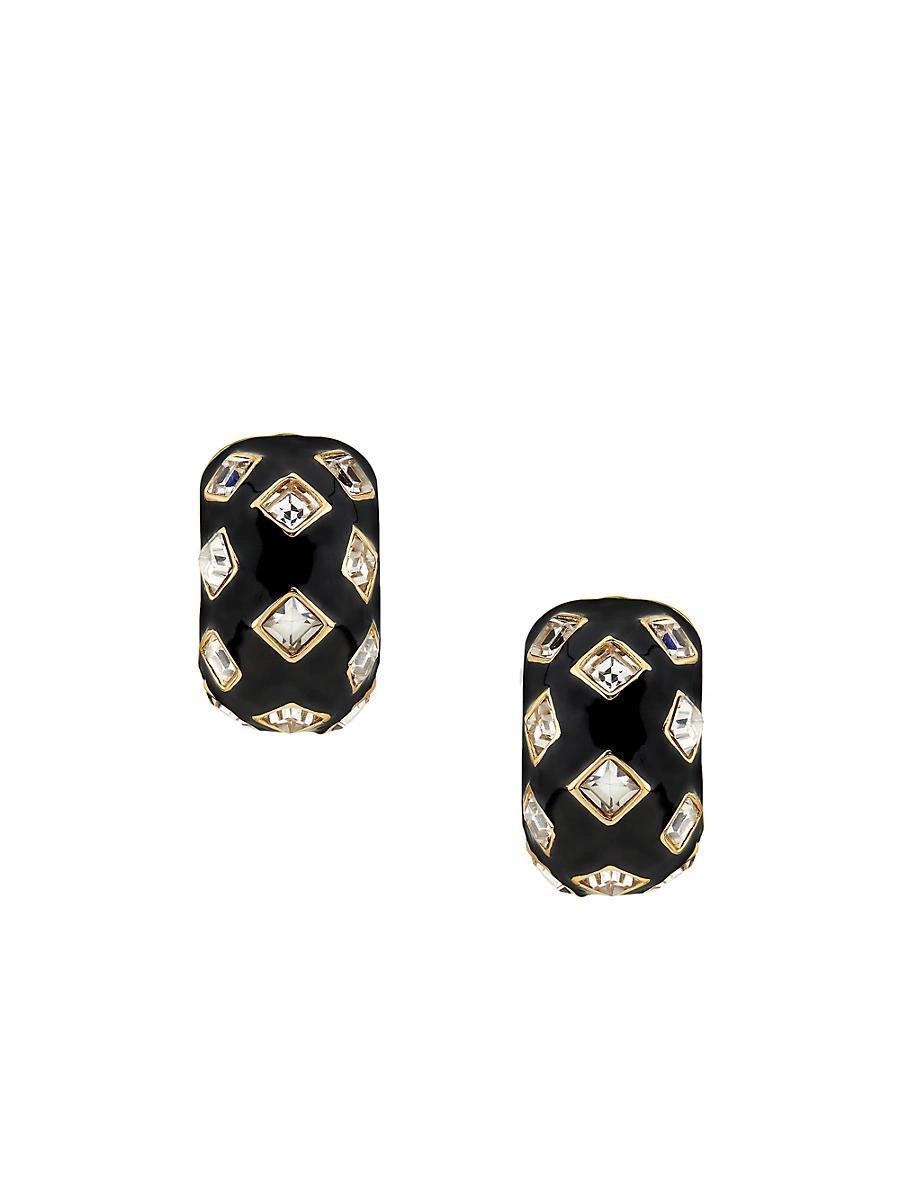 Womens Goldtone, Enamel & Glass Crystal Clip-On Huggie Hoop Earrings Product Image