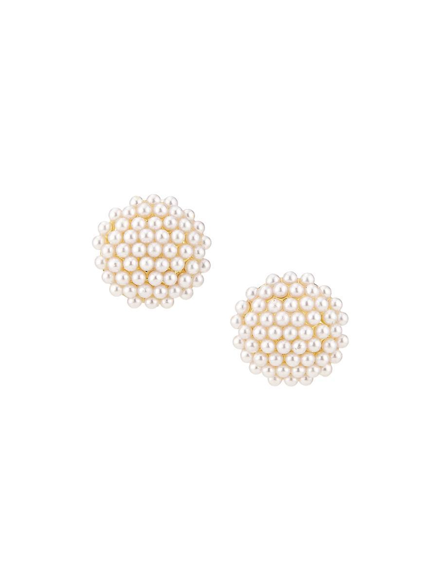 Womens Goldtone & Imitation Pearl Button Clip-On Earrings Product Image