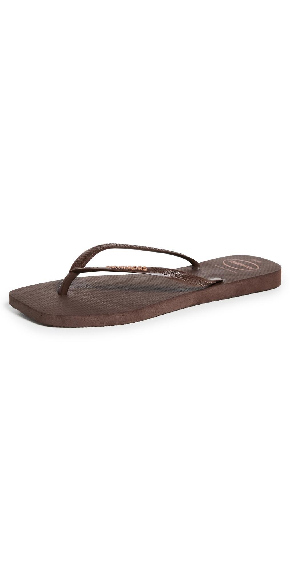 Havaianas Slim Square Logo Pop Up Flip Flops Dark Brown 9/10 Product Image