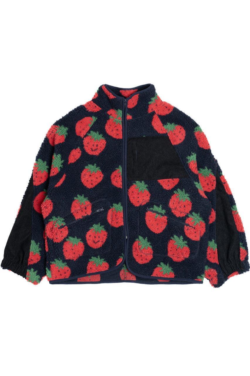 Fruit Pattern Corduroy Detail Faux Sherpa Jacket Product Image