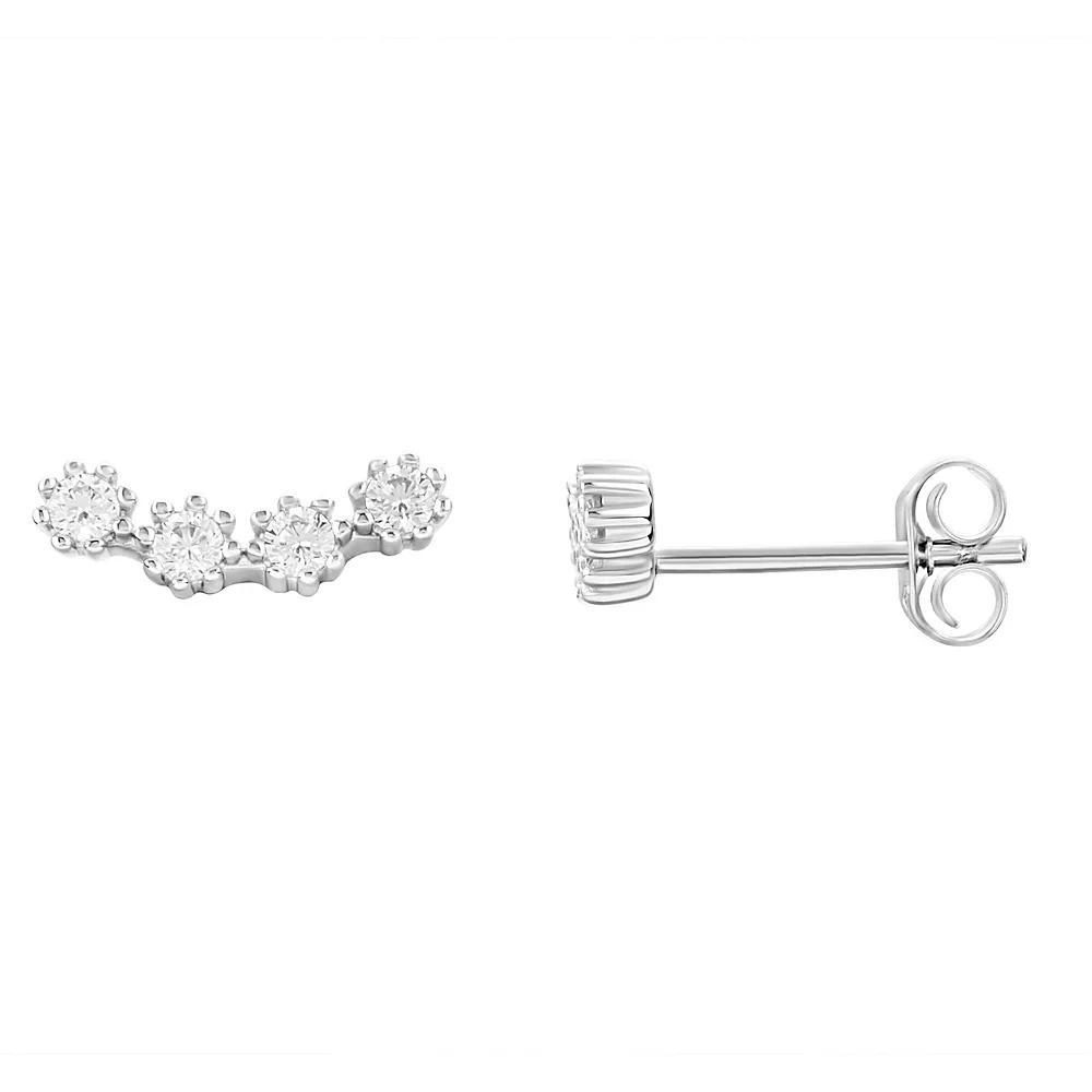PRIMROSE Sterling Silver Beaded Cubic Zirconia Curved Stud Earrings, Women's, Sterling Clear Product Image