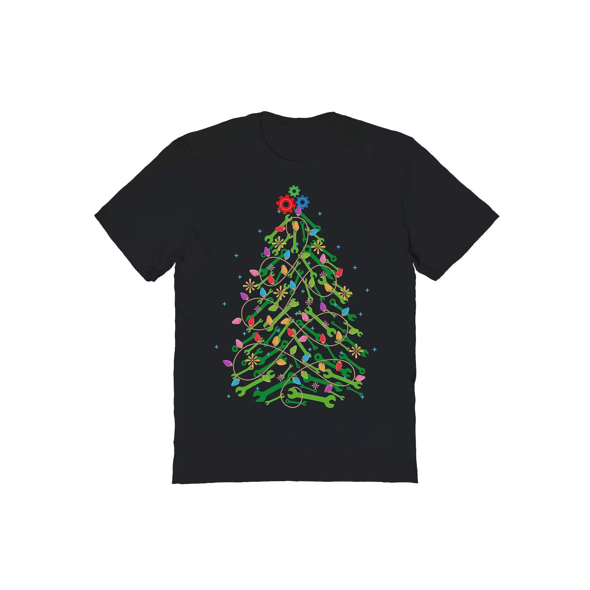 Men's Mechanic Tree Christmas Graphic Tee, Size: XXL, Black Product Image