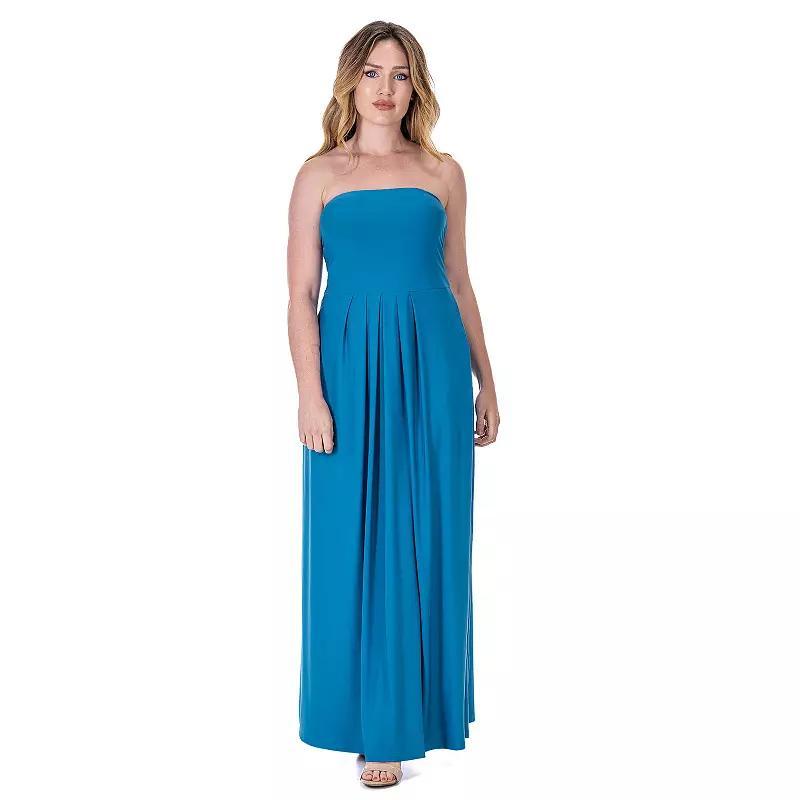 Women's 24Seven Comfort Apparel Pleated A Line Strapless Maxi Dress With Pockets,  Product Image