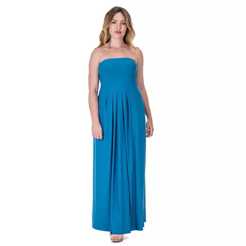 Women's 24Seven Comfort Apparel Pleated A Line Strapless Maxi Dress With Pockets,  Product Image