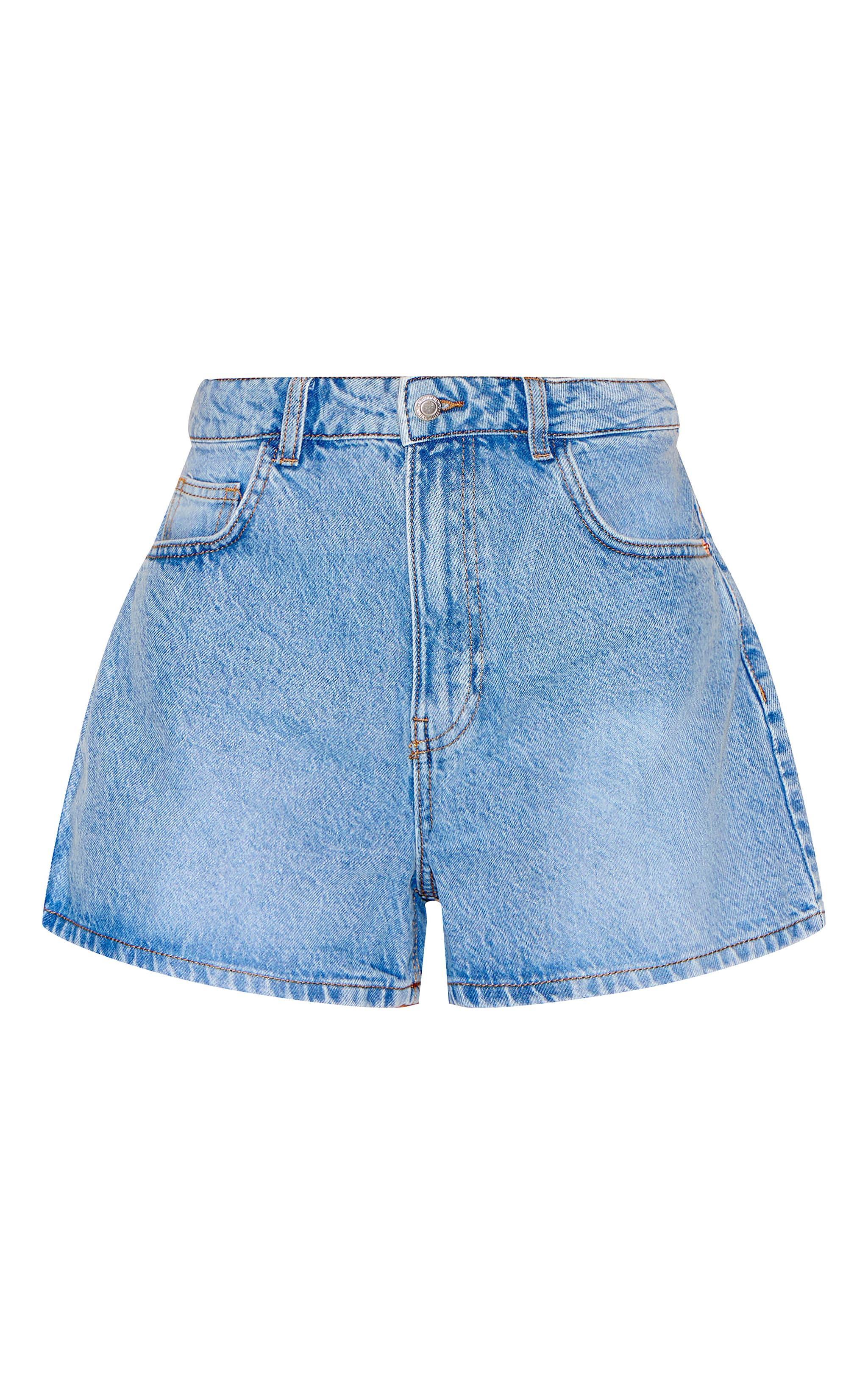 Mid Blue Wash Mom Denim Shorts Product Image