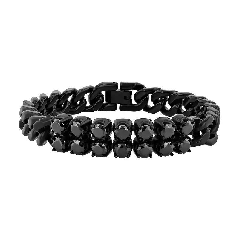 Steel Nation Mens Black Stainless Steel Double Cubic Zirconia Tennis Bracelet Product Image