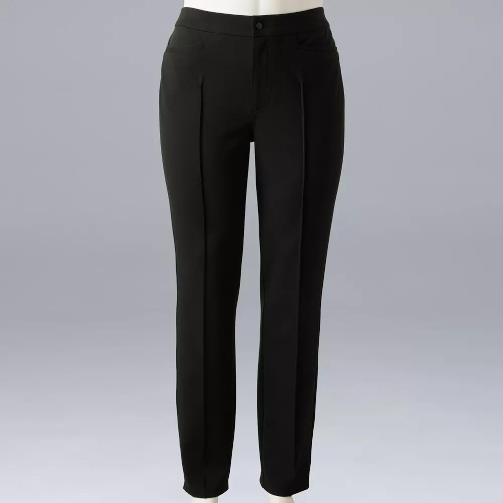 Plus Size Simply Vera Vera Wang Mid-Rise Pintuck Ponte Skinny Pants, Women's, Size: 3XL, Black Product Image