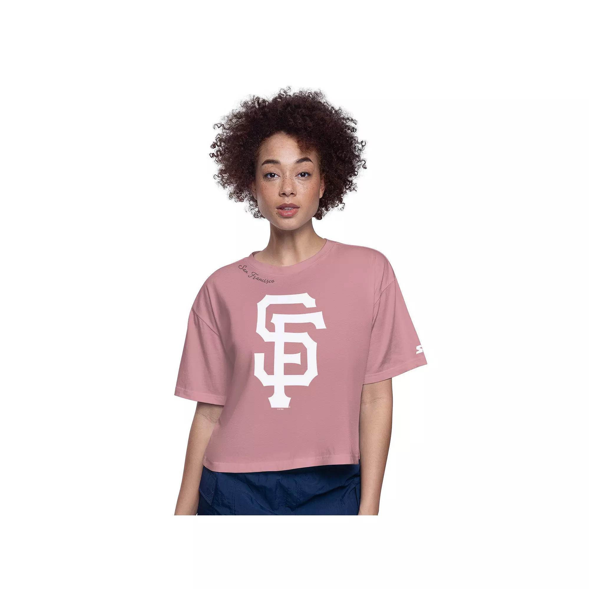 Women's Starter Pink Houston Astros Play the Ball Boxy Cropped T-Shirt,  Product Image
