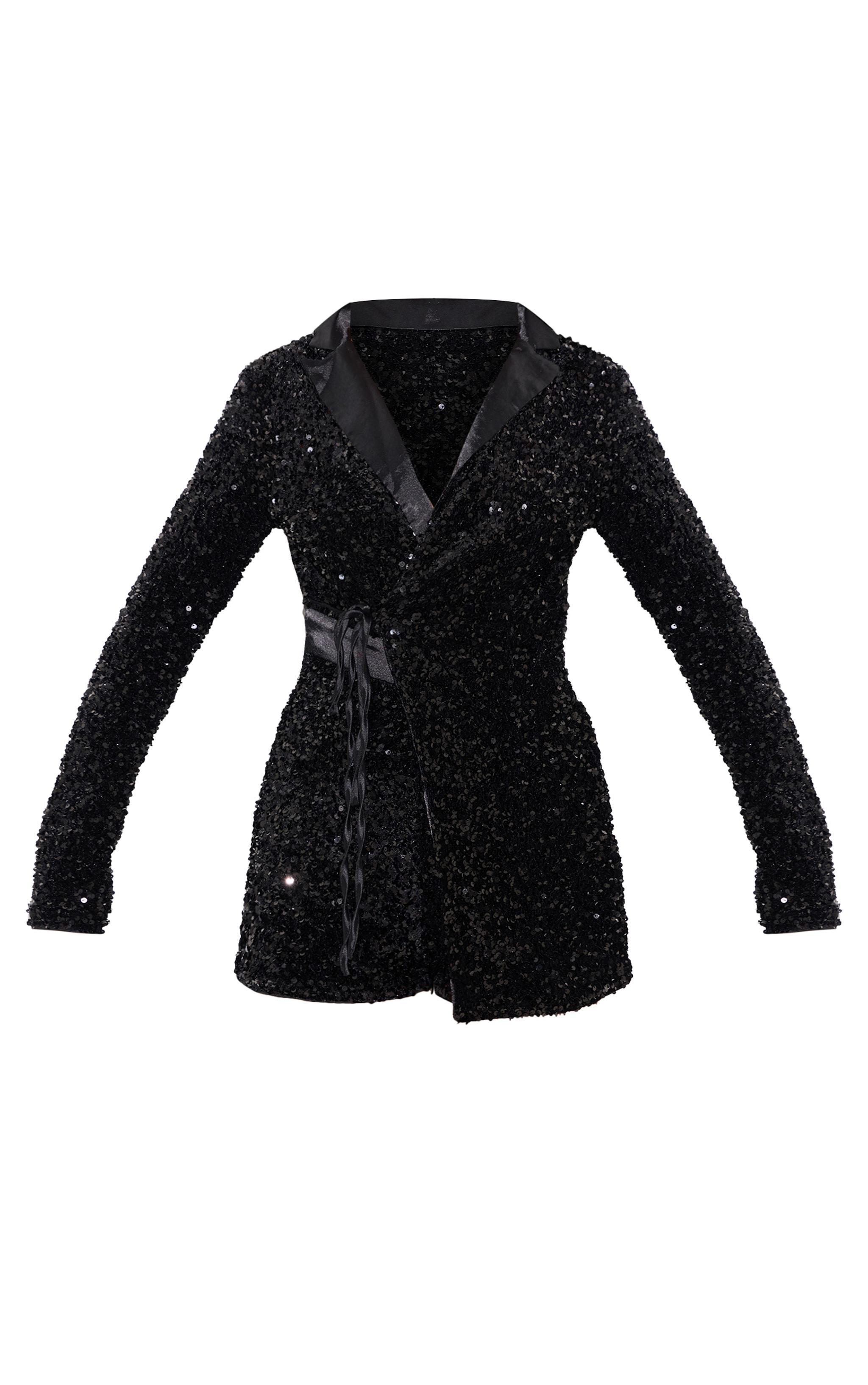 Black Collar Detail Sequin Romper Product Image