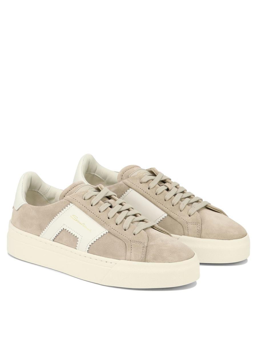 SANTONI Double Buckle Low-top Sneakers In Beige Product Image