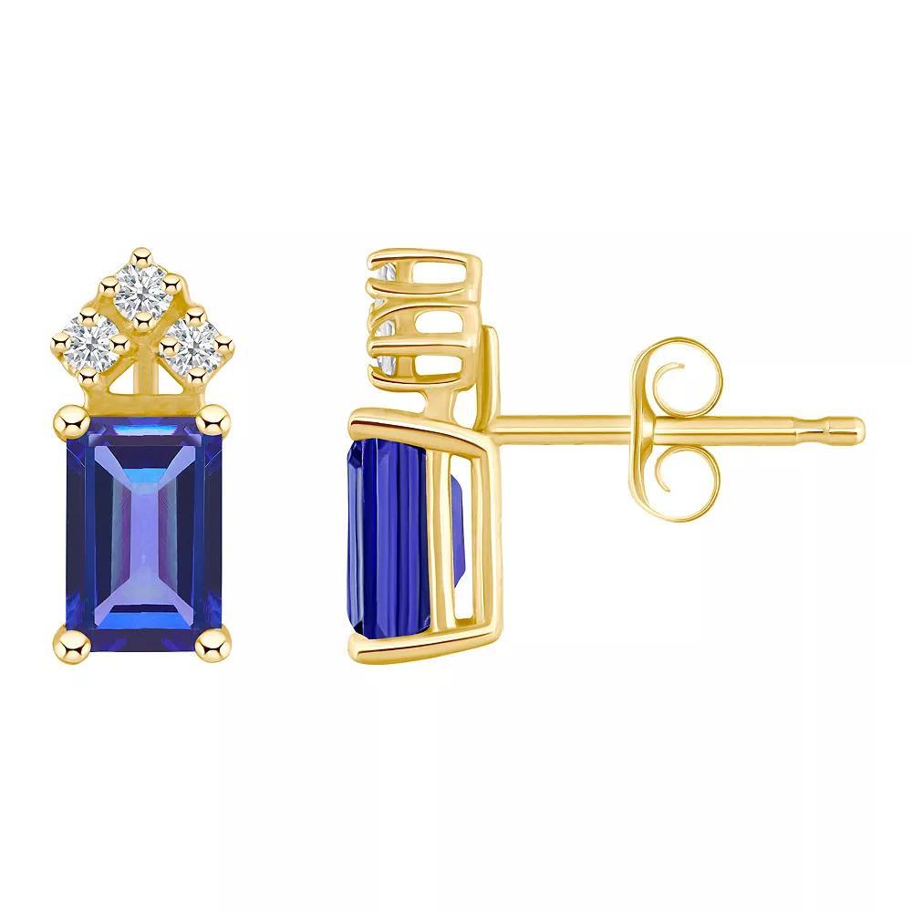 Celebration Gems 14k Gold Emerald Cut Tanzanite & 1/8 Carat T.W. Diamond Stud Earrings, Women's Product Image