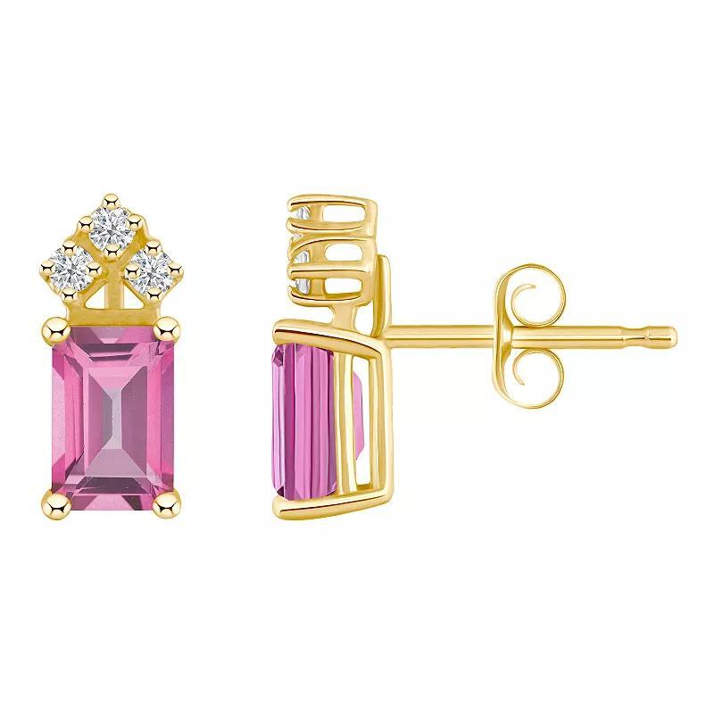 Celebration Gems 14k Gold Emerald Cut Pink Topaz & 1/8 Carat T.W. Diamond Stud Earrings, Womens, 14k Whgold Product Image