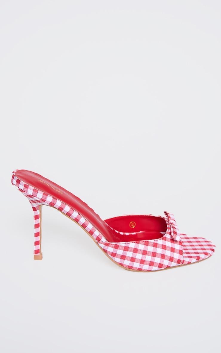 Red Gingham Round Toe Bow Detail Heels Product Image