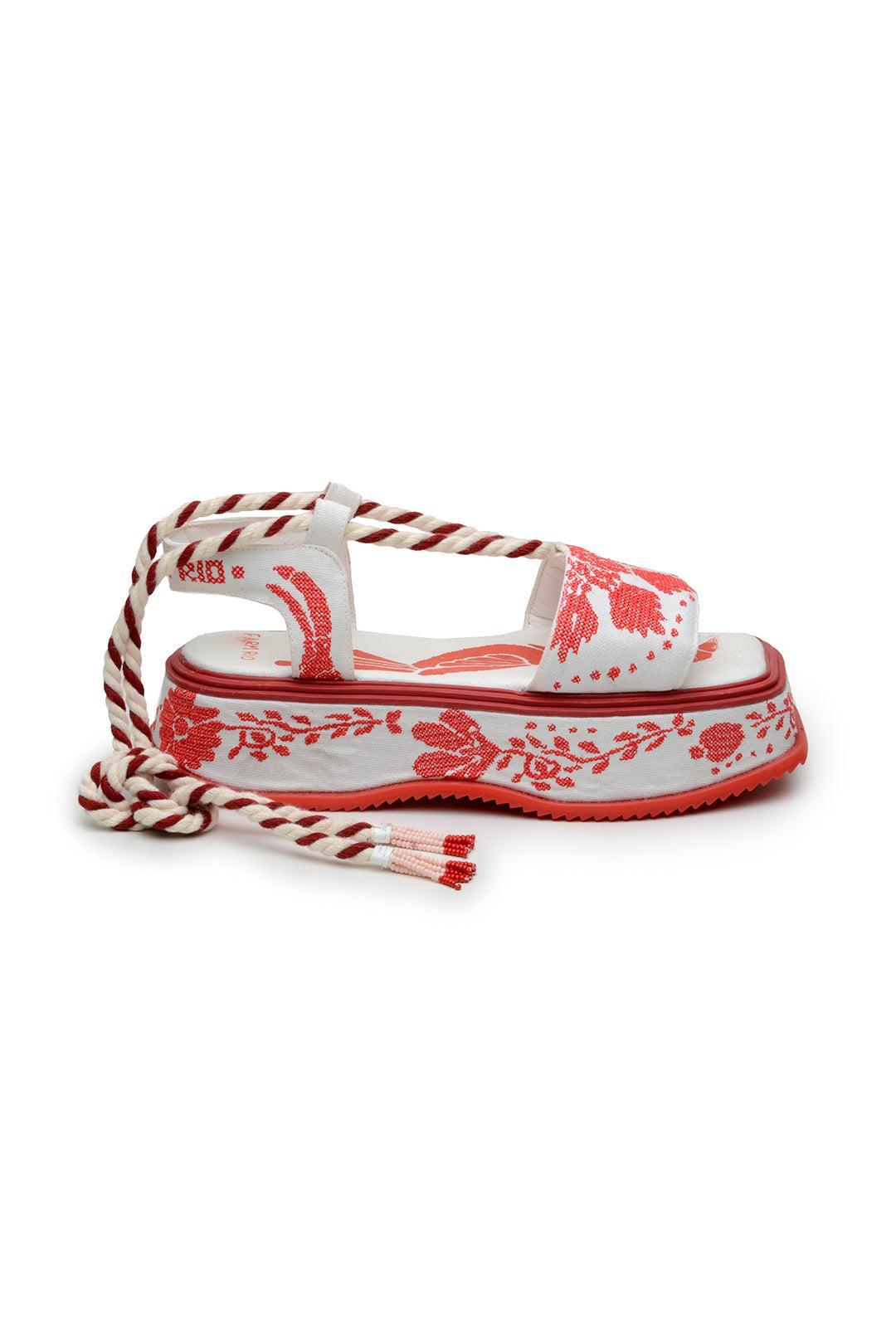 Red Embroidery Flatform Sandal Product Image