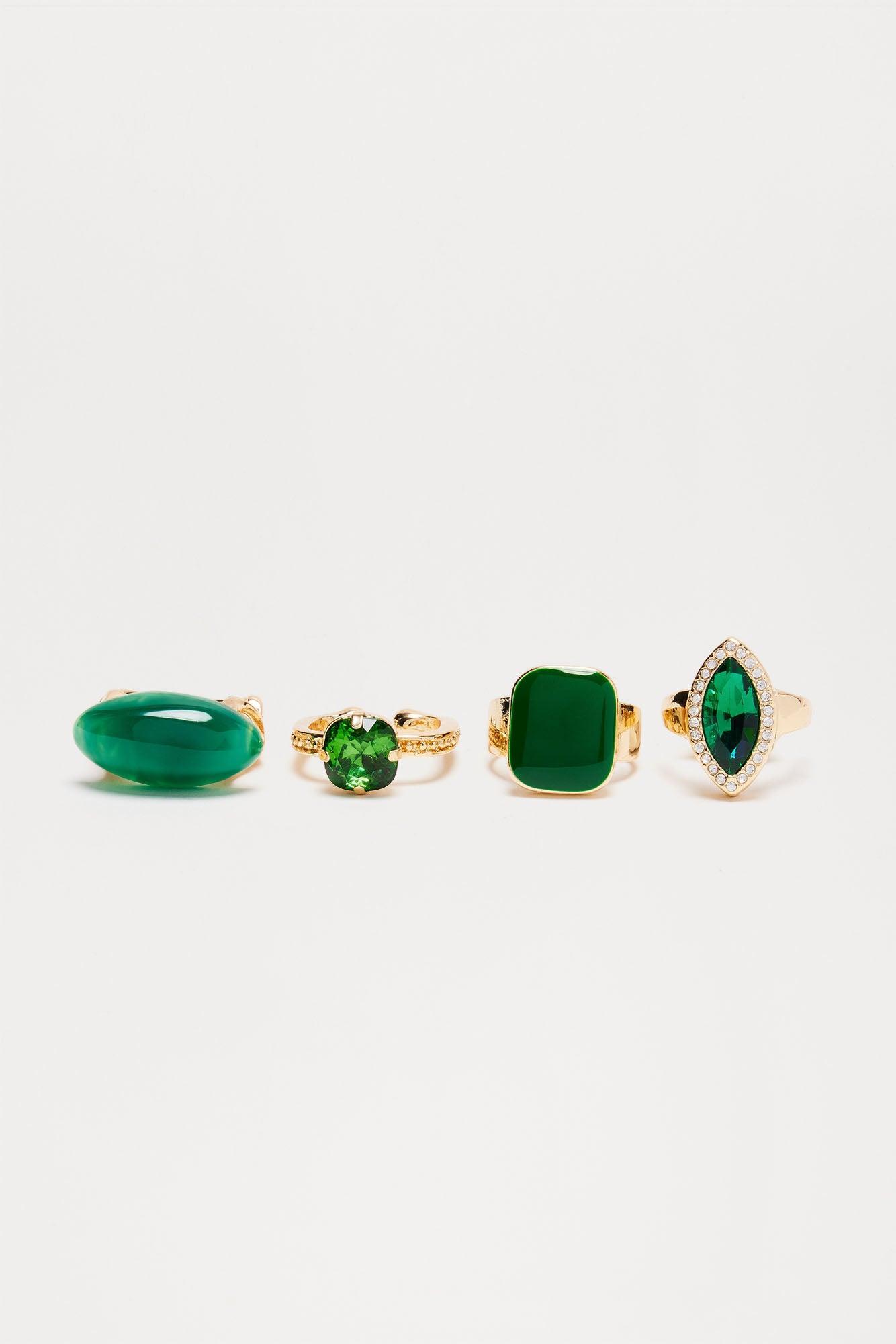 Sarah 4 Piece Ring Set - Gold/Green Product Image