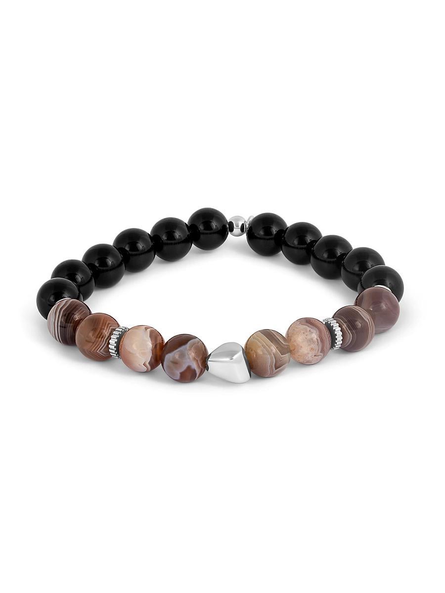 Mens Maxi Nugget Botswana, Black Agate & Sterling Silver Beaded Bracelet Product Image