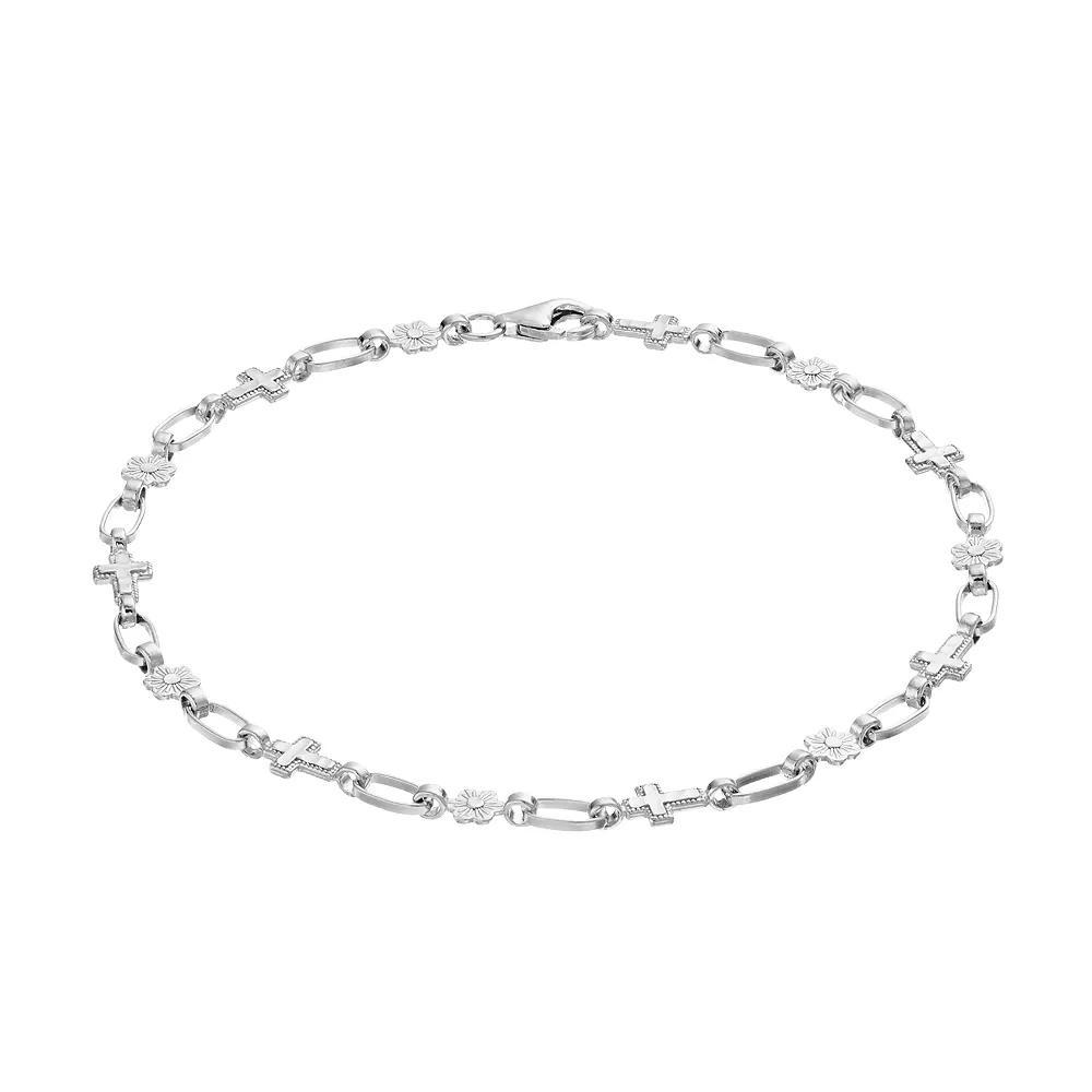 Kristen Kesho Sterling Silver Flower & Cross Link Bracelet, Women's, Size: 7.5" Product Image