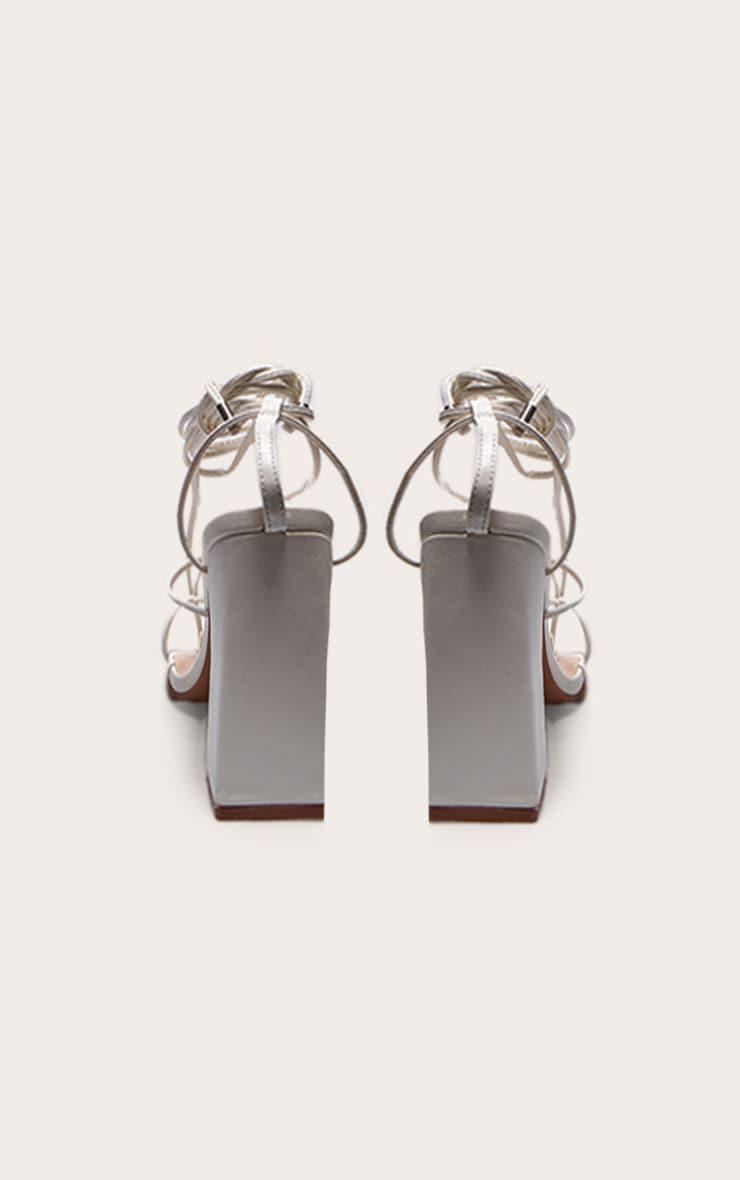 White PU Toe Detail Lace Up High Block Heeled Sandals Product Image