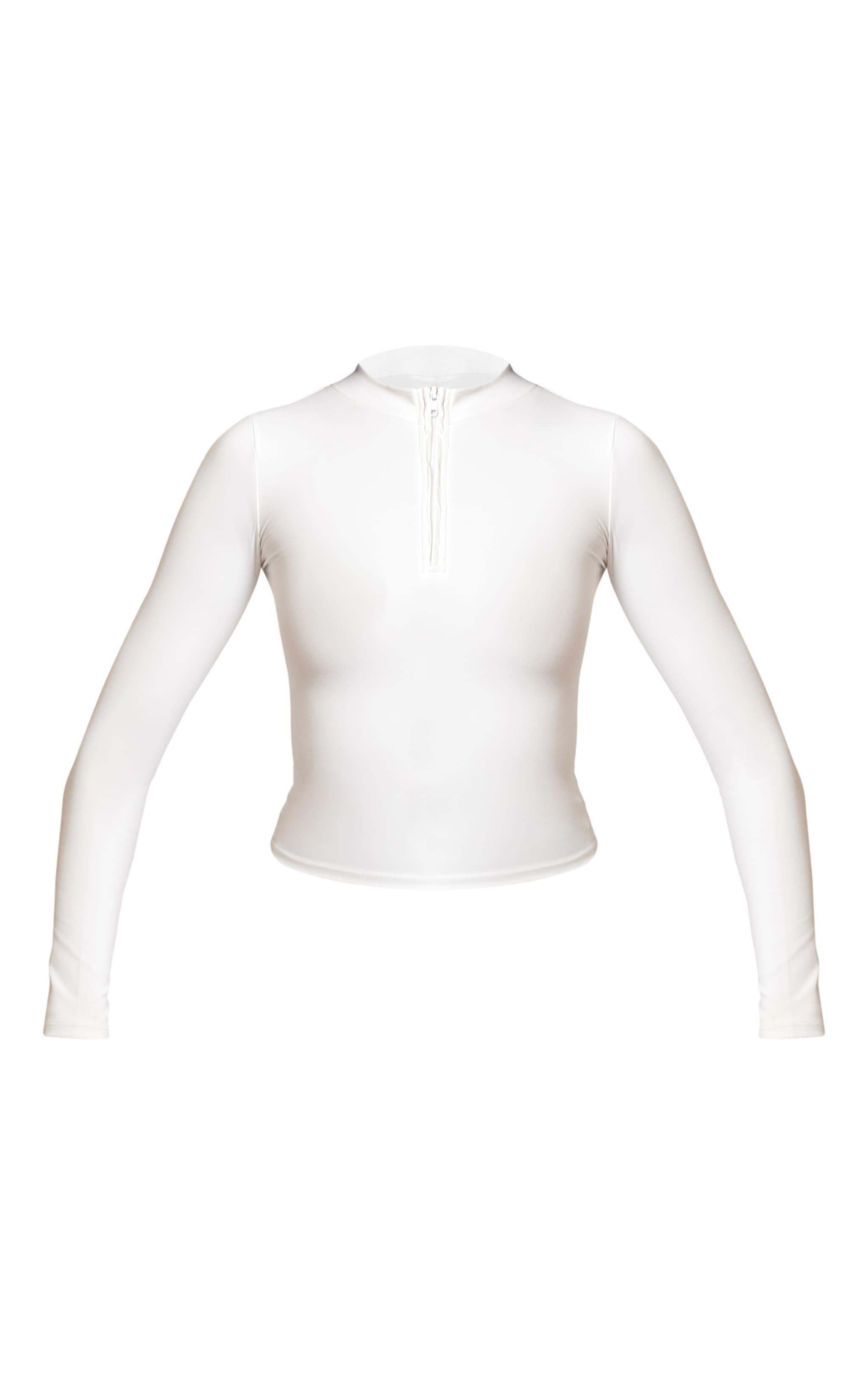 PLT RUN White High Neck Zip Up Long Sleeve Branded Top Product Image