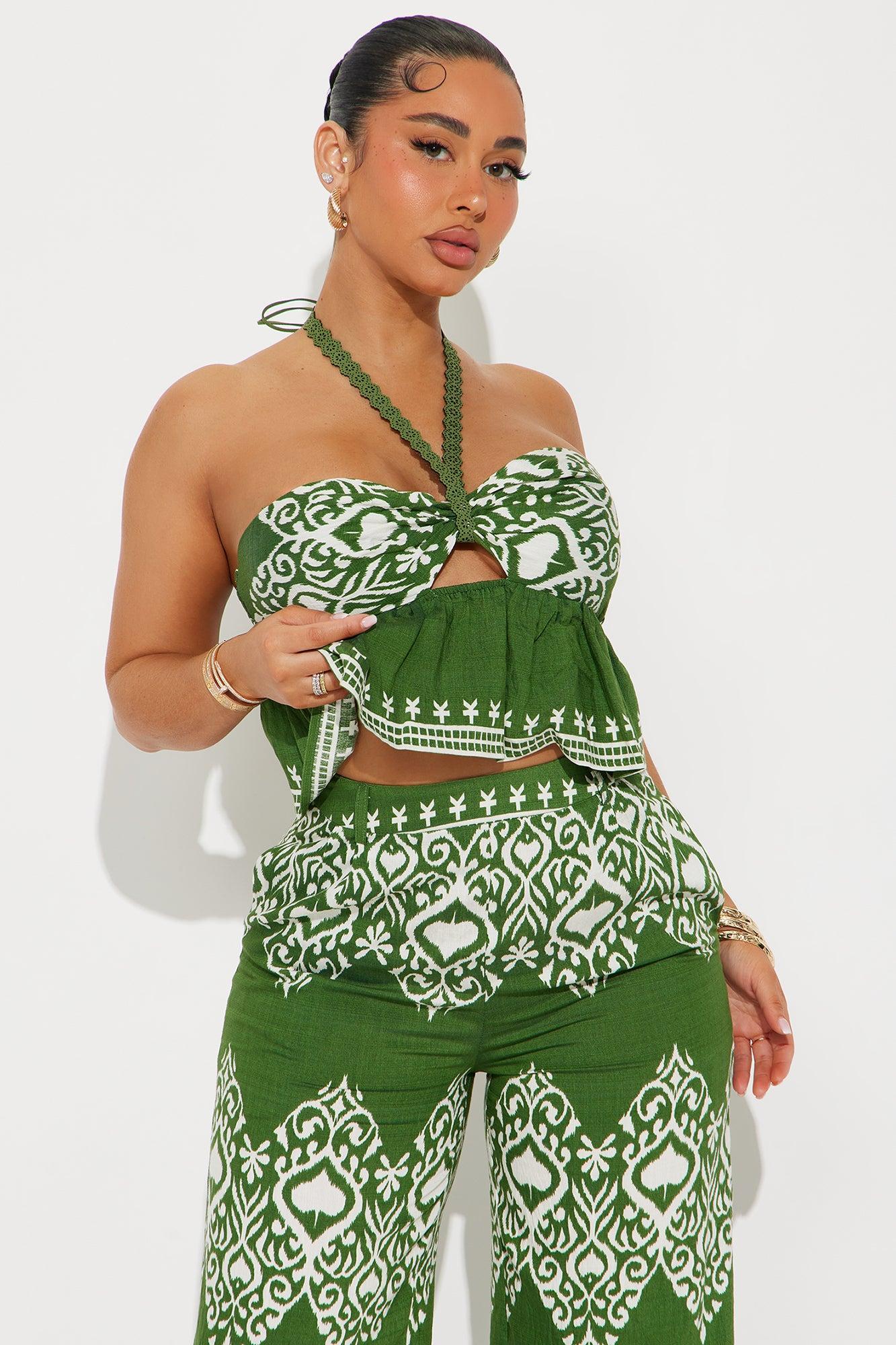 Dorinda Linen Pant Set - Olive/combo Product Image