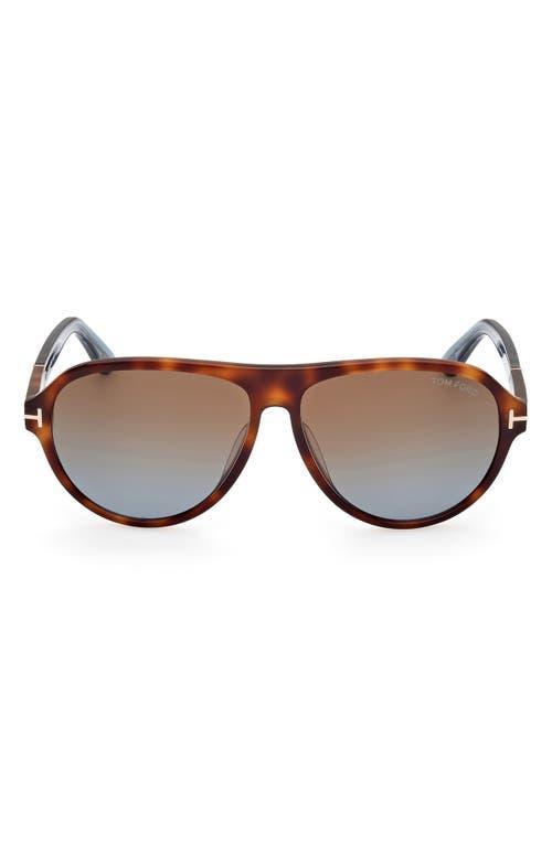 TOM FORD Quincy 59mm Pilot Sunglasses In Shiny Havana/brown To Blue Product Image