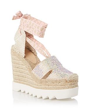 Stella McCartney Gaia Satin & Crystal Wedge in Pink Product Image