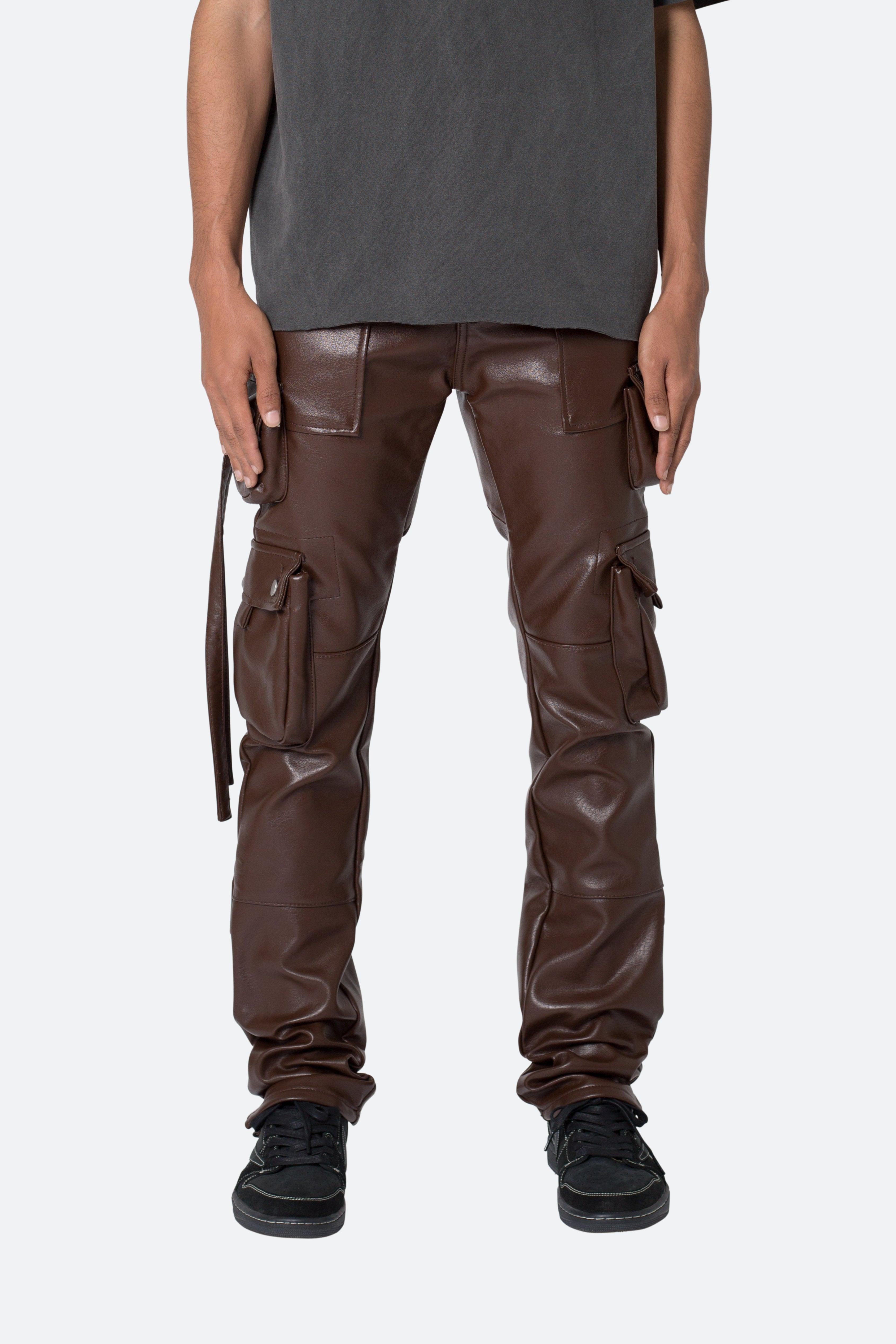 D152 Leather Cargo Pants - Brown Product Image