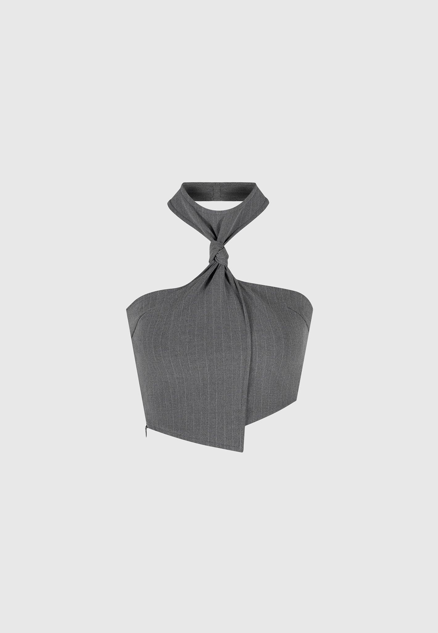 Pinstripe Tie Knot Halter Top - Grey Female Product Image