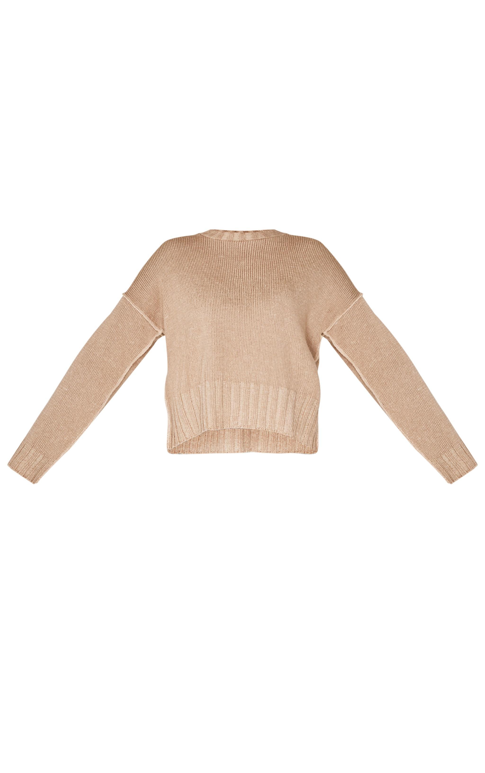 Taupe Exposed Seam Chunky Knit Oversized Sweater Product Image