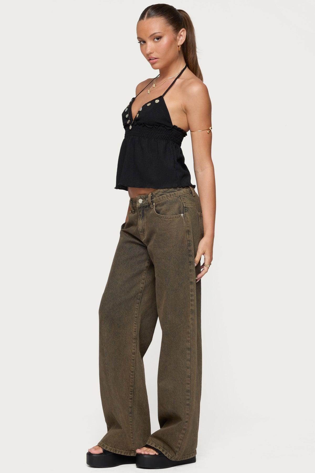 Textured Iridescent Babydoll Halter Top Product Image