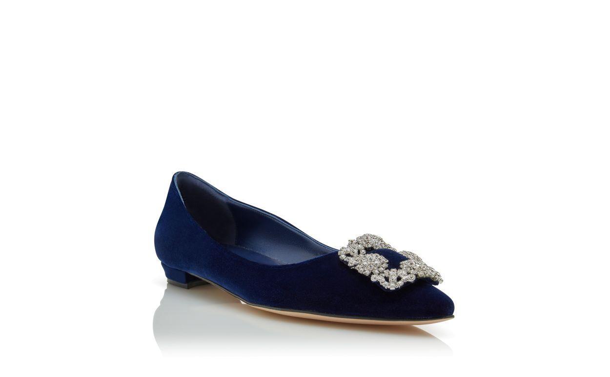 HANGISIFLAT Navy Blue Velvet Jewel Buckle Flat Pumps Product Image