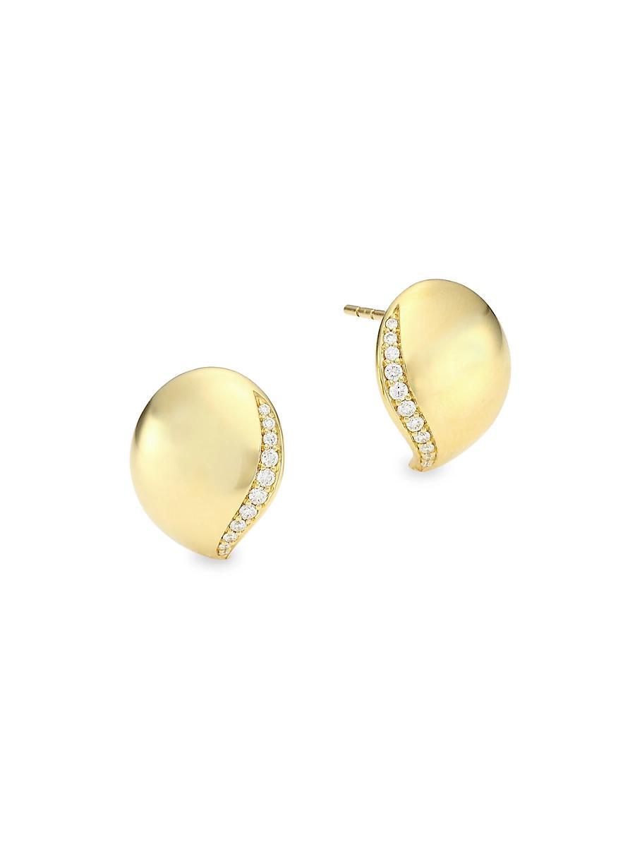 Womens Wave 18K Yellow Gold & Pav Diamond Stud Earrings Product Image