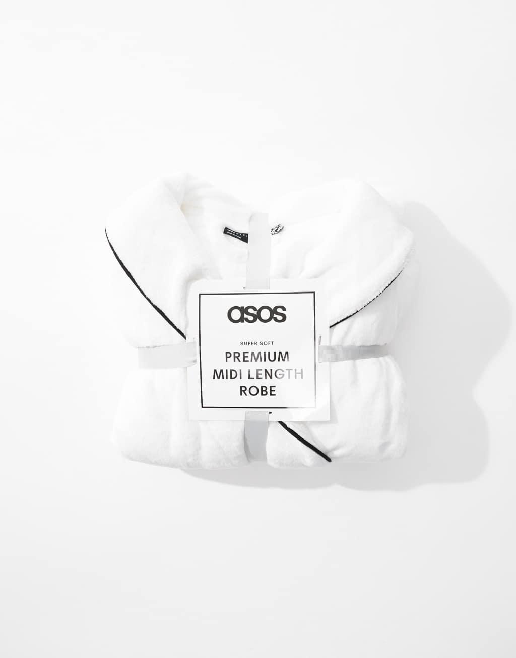 ASOS DESIGN Petite premium super soft fleece midi robe in white Product Image