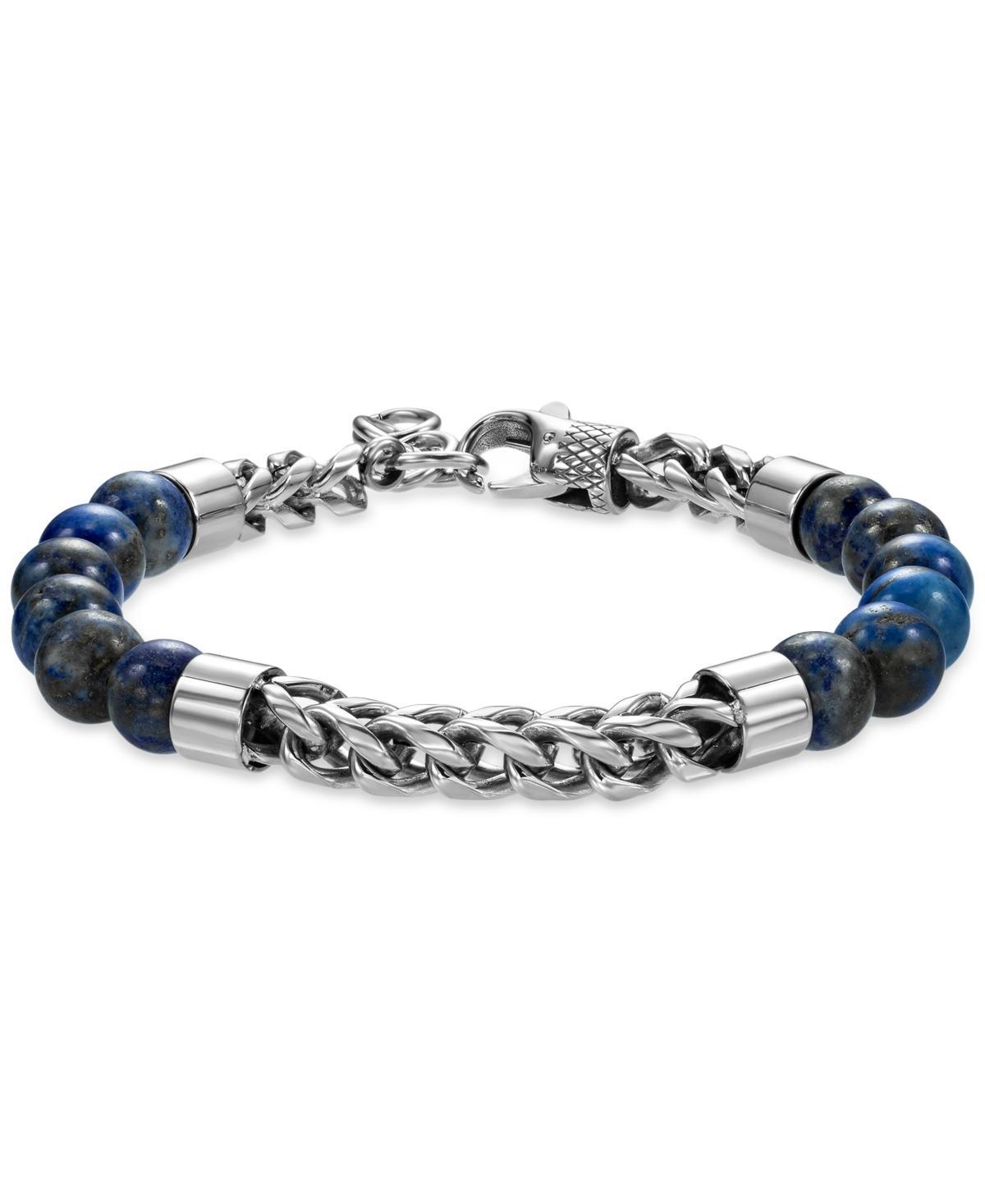 Blackjack Mens Lapis Lazuli Bead & Chain Bracelet in Stainless Steel (Also Tiger Eye) - Onyx Product Image