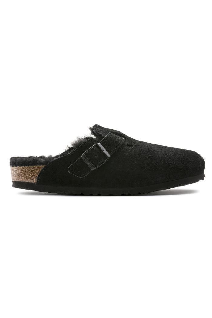 Birkenstock Boston Shearling VL/Fell Suede Leather in Black Product Image