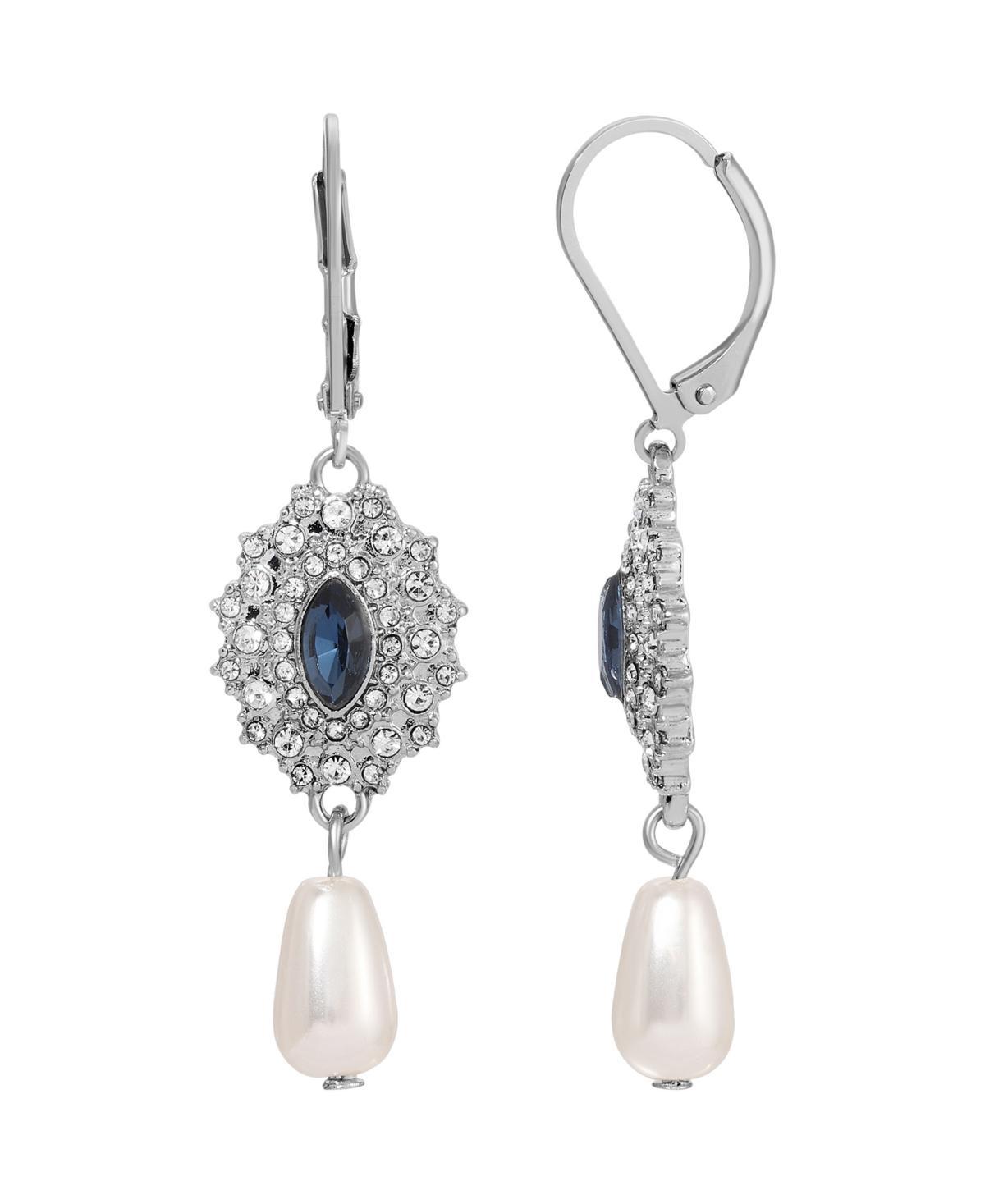 1928 Silver Tone Crystal & Simulated Pearl Starburst Drop Earrings, Womens, Blue Product Image