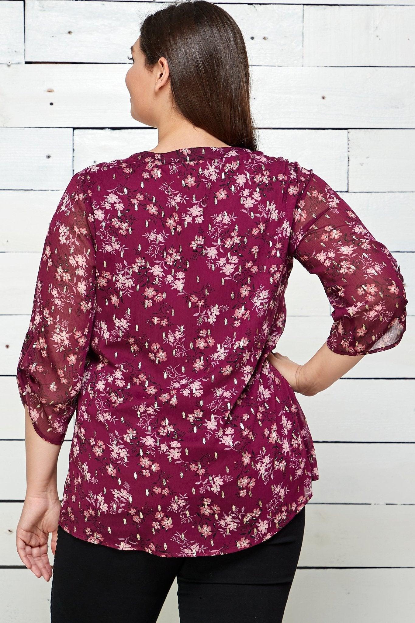 3/4 Button Tab Sleeve Mandarin Collar Popover - Plus Product Image