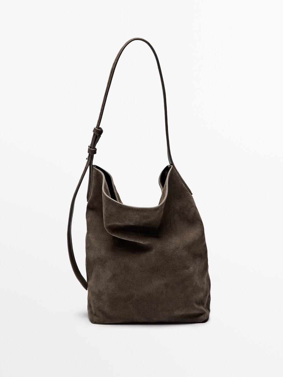 Split suede leather bucket bag Product Image