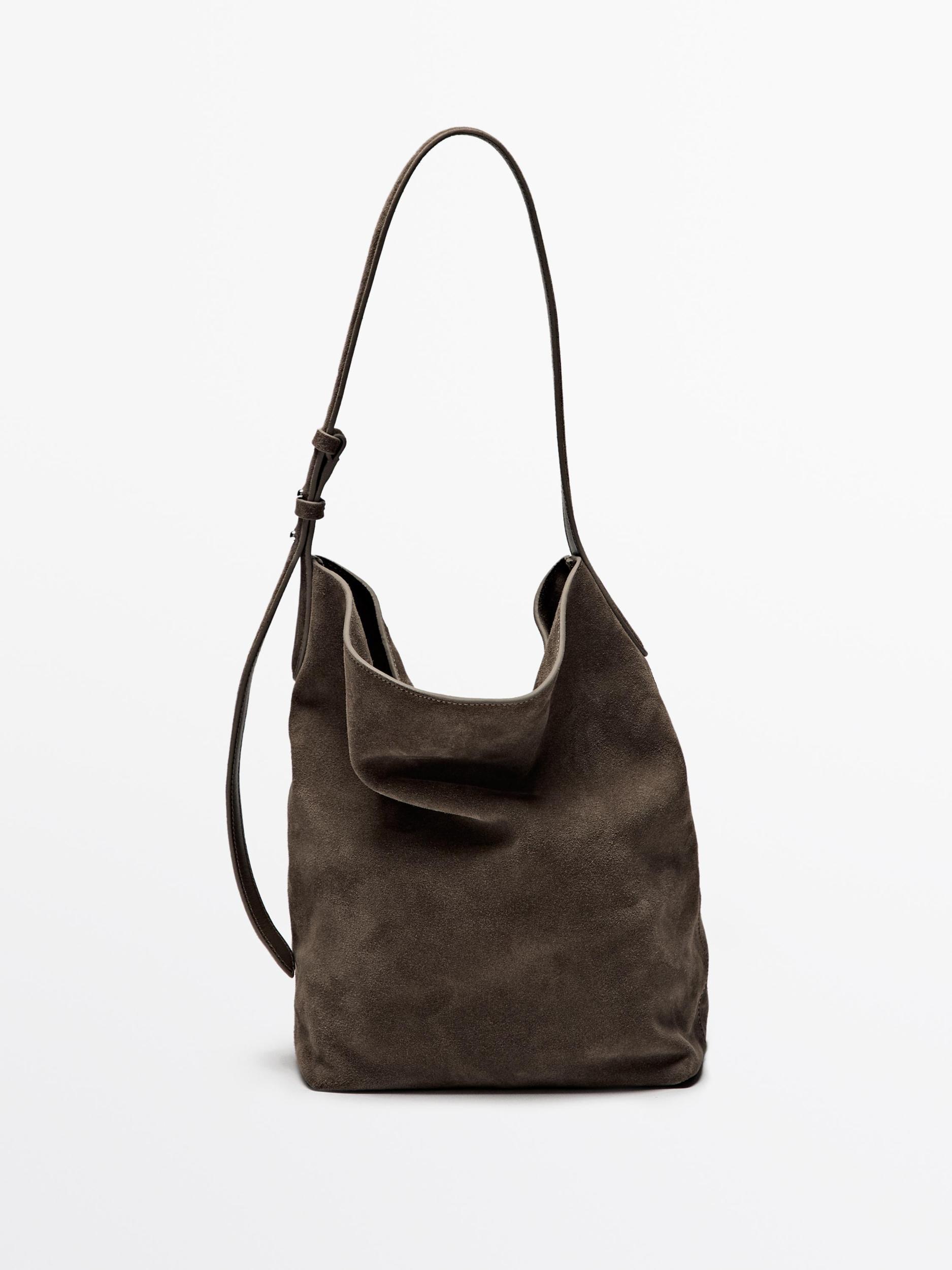 Split suede leather bucket bag Product Image