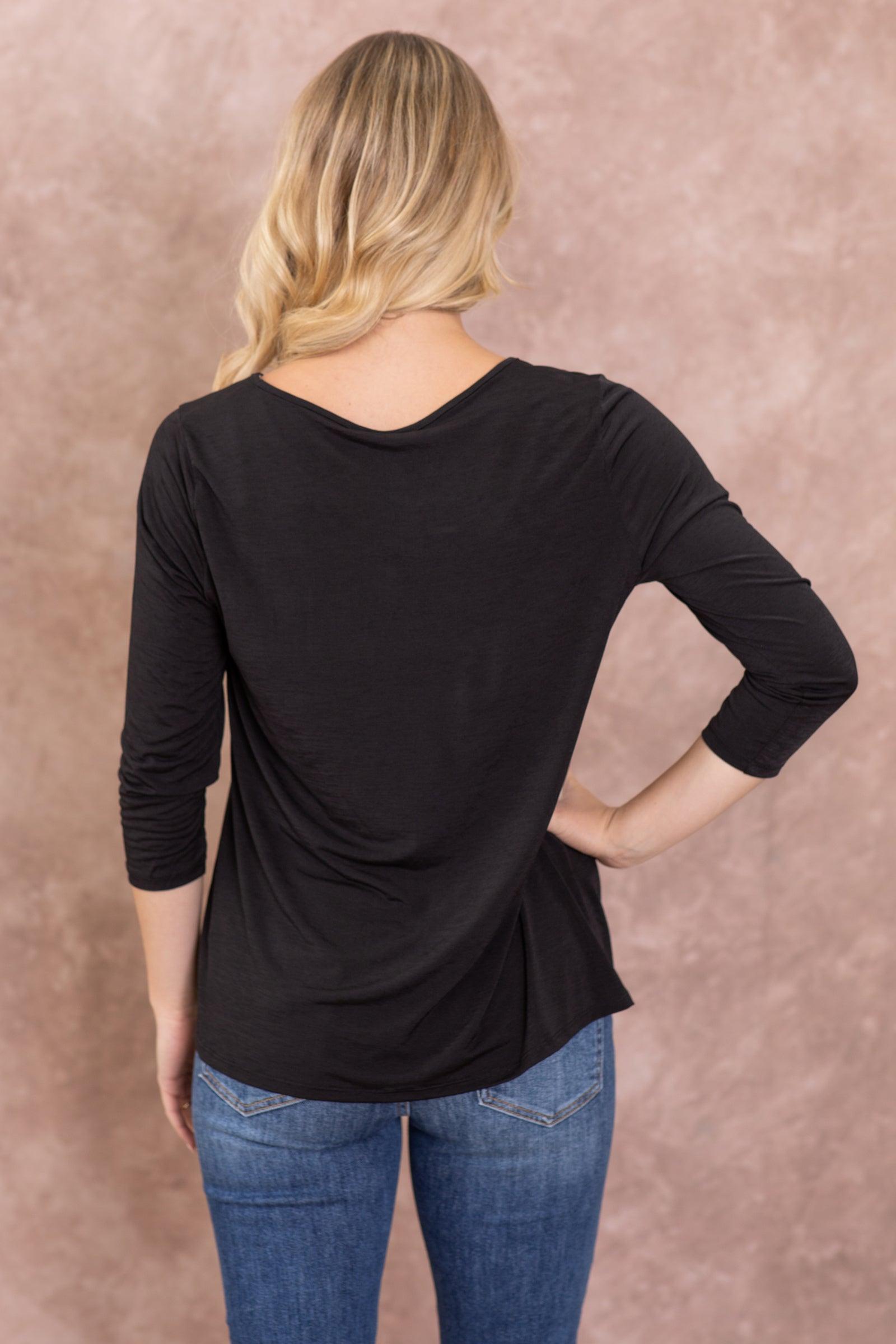 Solid Wrinkle Free V-Neck 3/4 Sleeve Knit Top Product Image