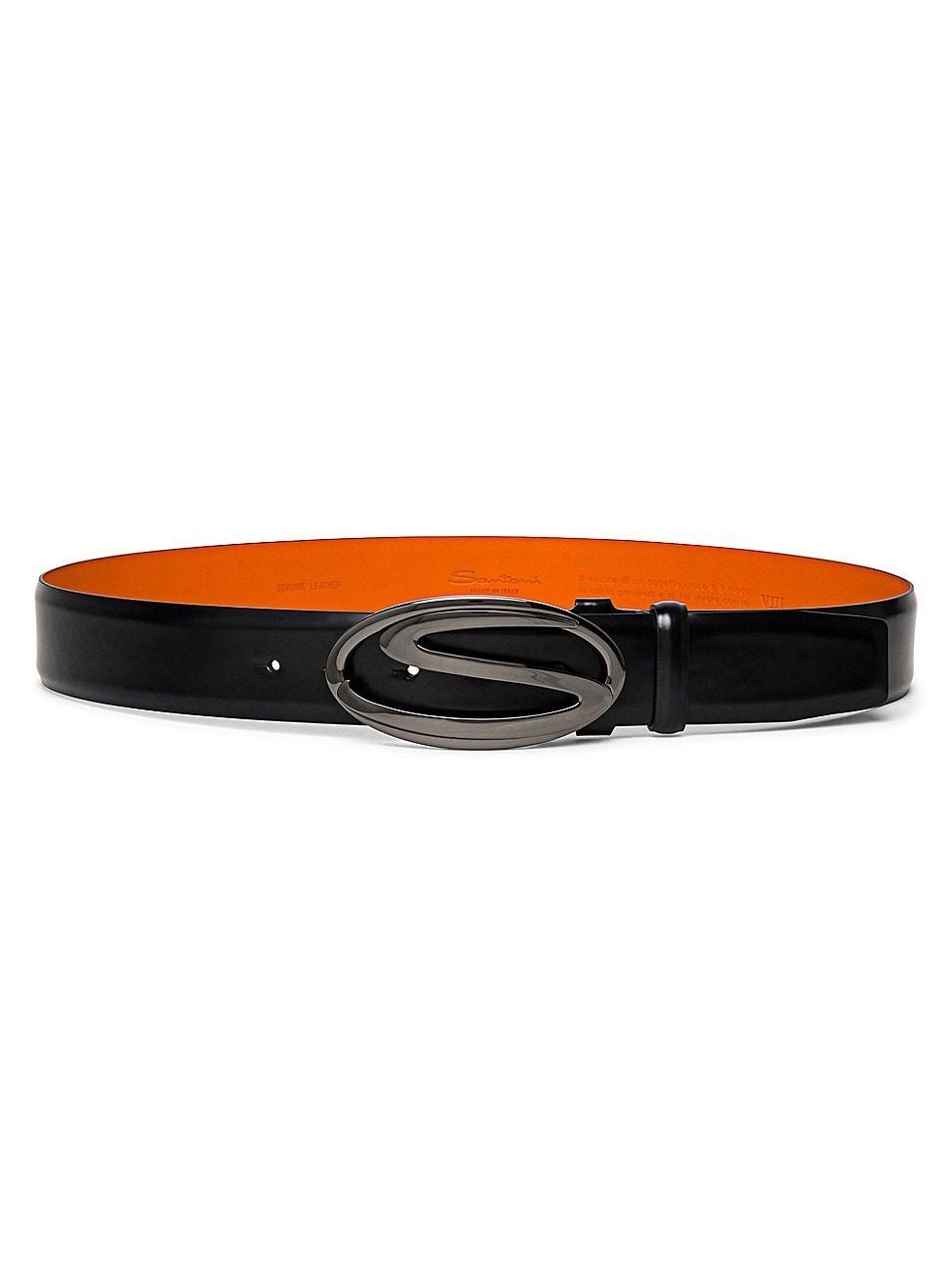 Mens Rectangle S-Buckle Reversible Leather Belt Product Image