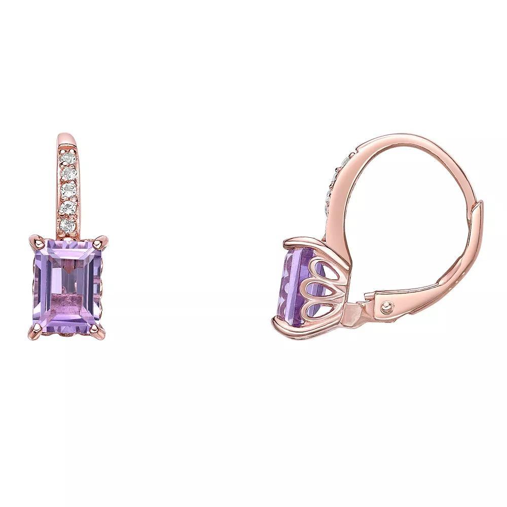 Gemminded 18k Rose Gold Over Silver Amethyst & White Topaz Leverback Earrings, Women's, Pink Tone Product Image