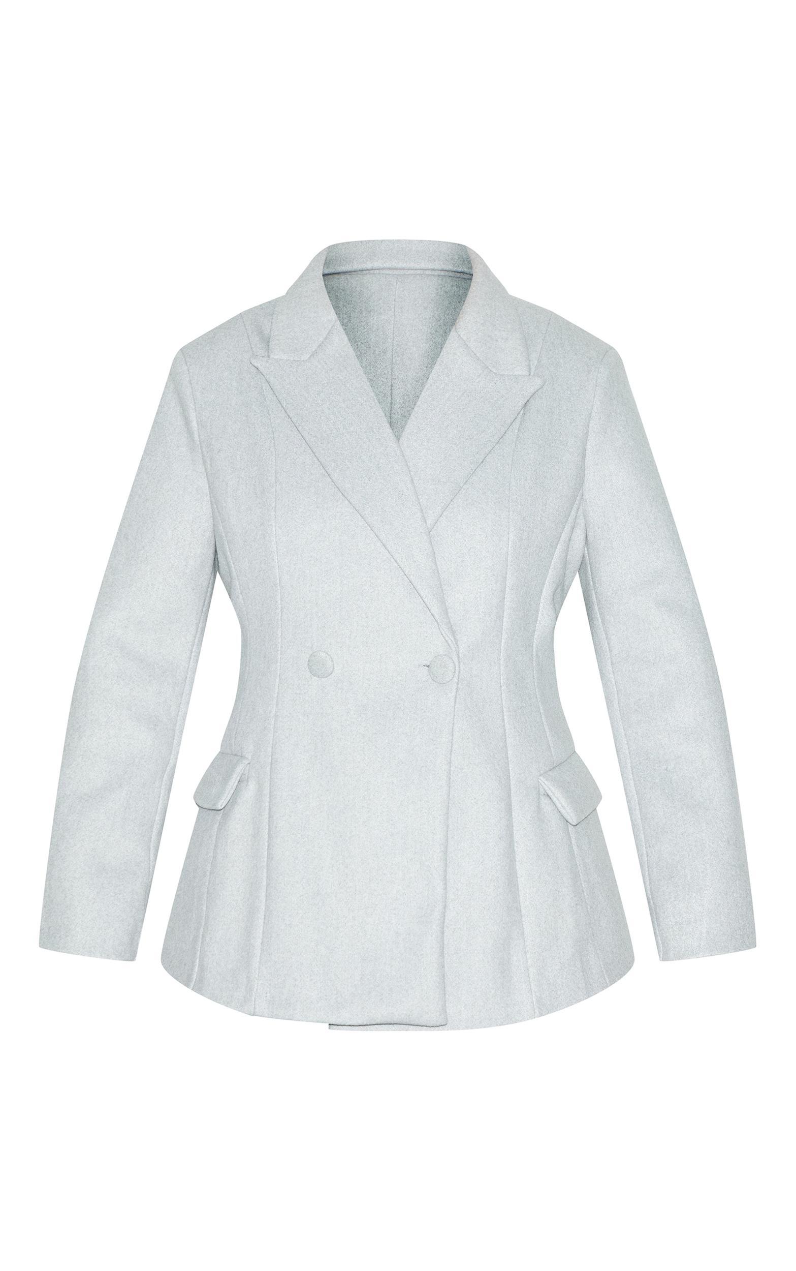 Plus Grey Double Breasted Asymmetric Wool Look Blazer Product Image