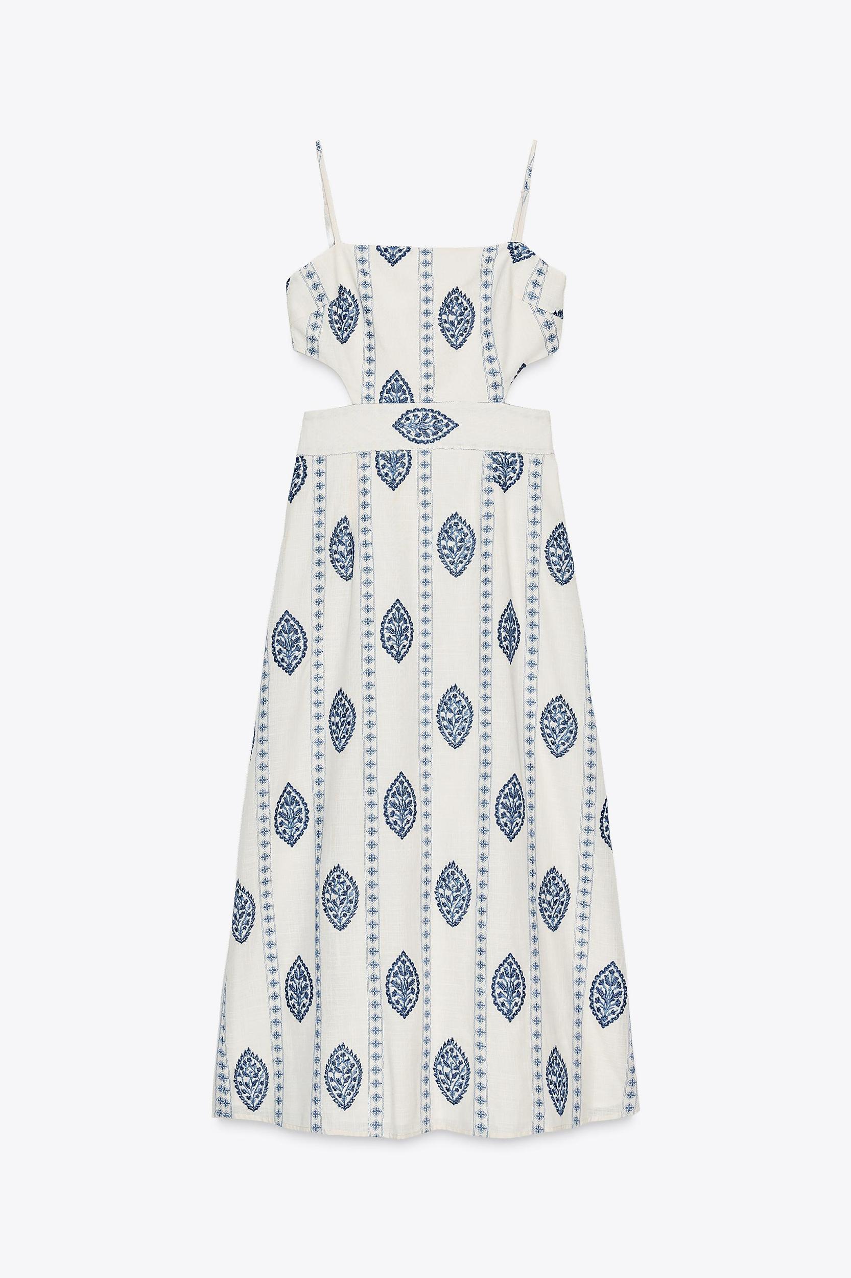 CUT OUT EMBROIDERED MIDI DRESS Product Image