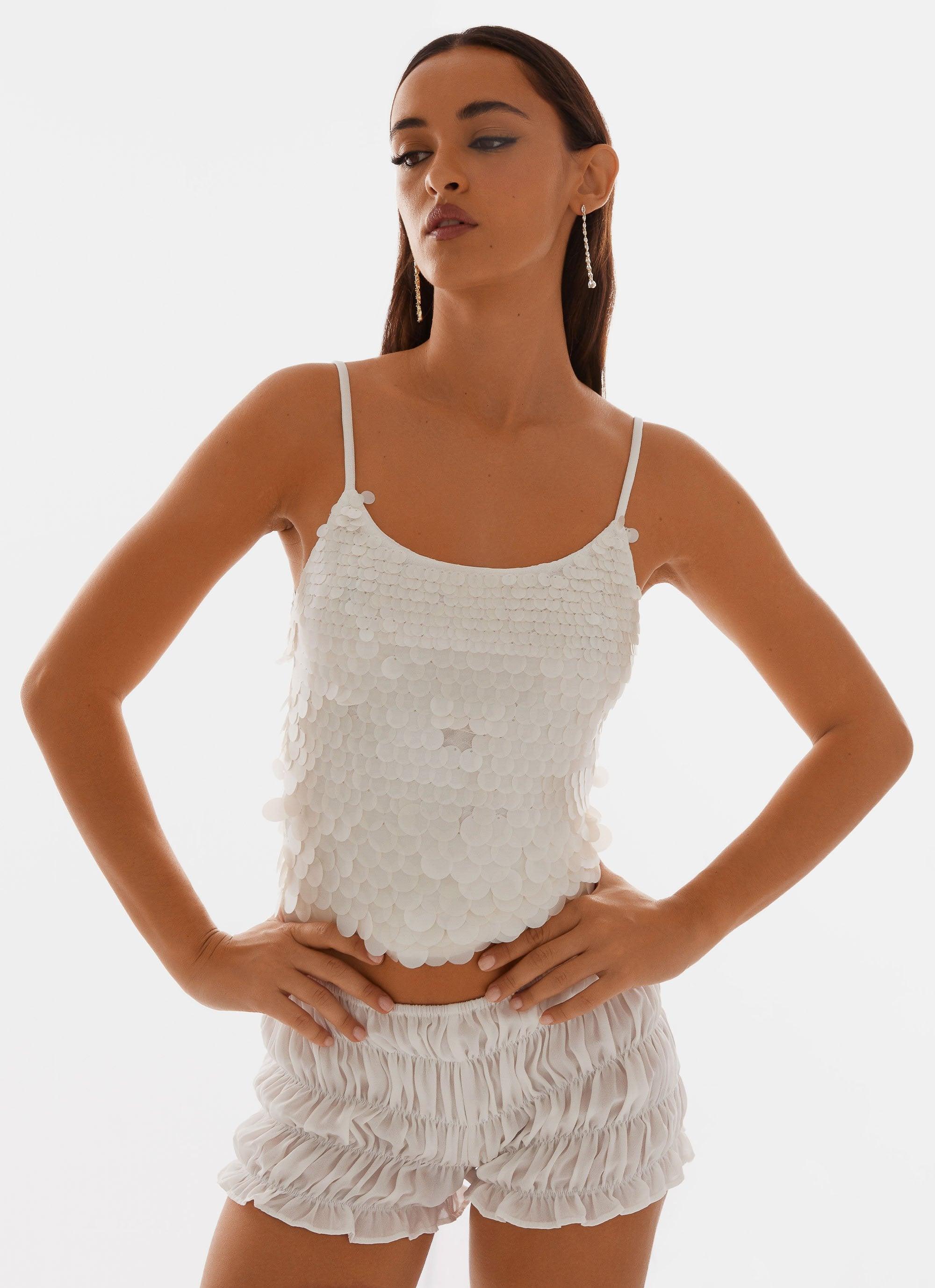 Britta Sequin Cami Top - White Product Image