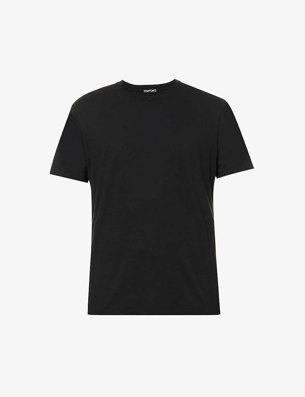 TOM FORD Black Basic Crewneck T-shirt With Tonal Stitching In Cotton Blend Man Product Image