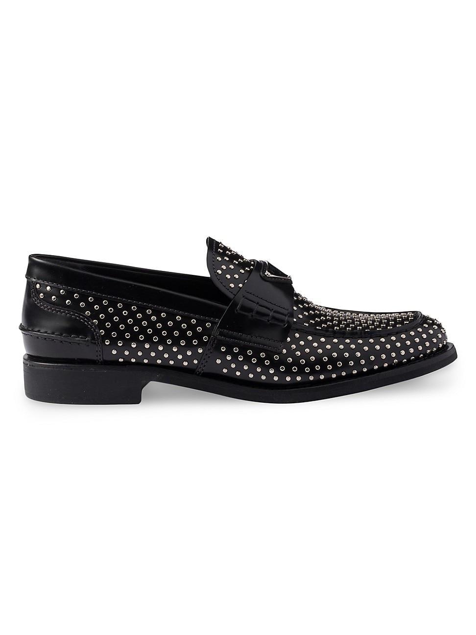 Womens Studded Brushed Leather Loafers Product Image
