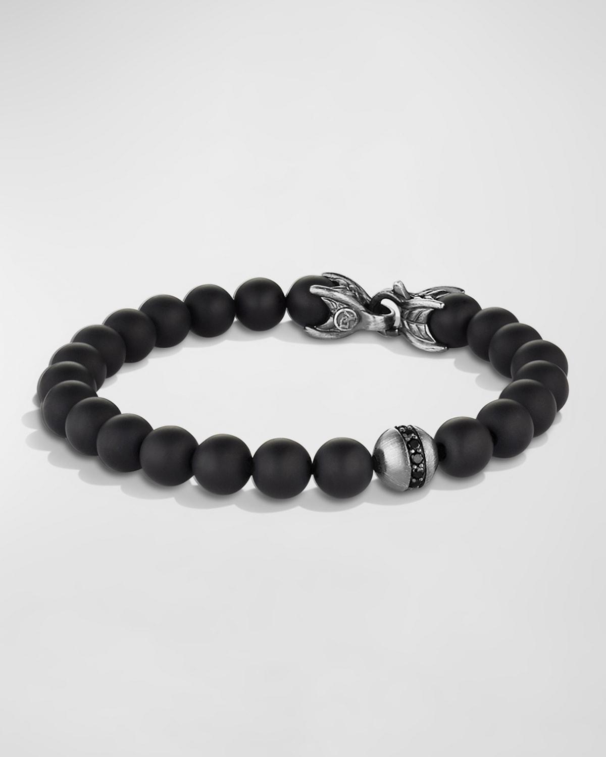 Mens Spiritual Beads Bracelet with Diamonds and Silver, 8mm Product Image